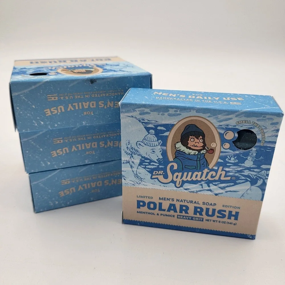 Lot of 4 Dr. Squatch Polar Rush Men's Natural Soap Heavy Grit 5oz Menthol Pumice